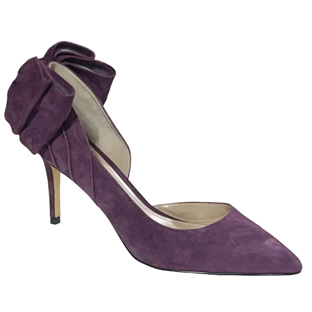 NEW WHITE HOUSE BLACK MARKET PURPLE CALLIE SUEDE BOW HIGH HEELS PUMPS SZ 9 - Picture 2 of 16